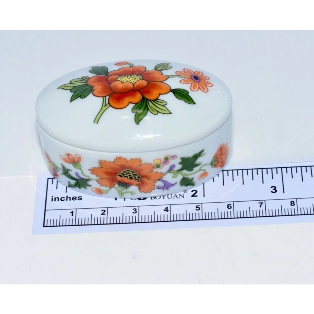Vintage French CD Limoges Porcelain Floral Trinket Jewelry Box